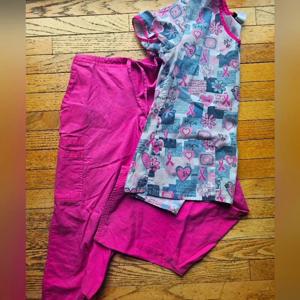 Pink, cancer scrub set
